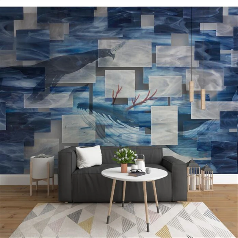 

mural Custom wallpaper 3d three dimensional geometric abstract sea whale television backdrop papel de parede 3d tapety