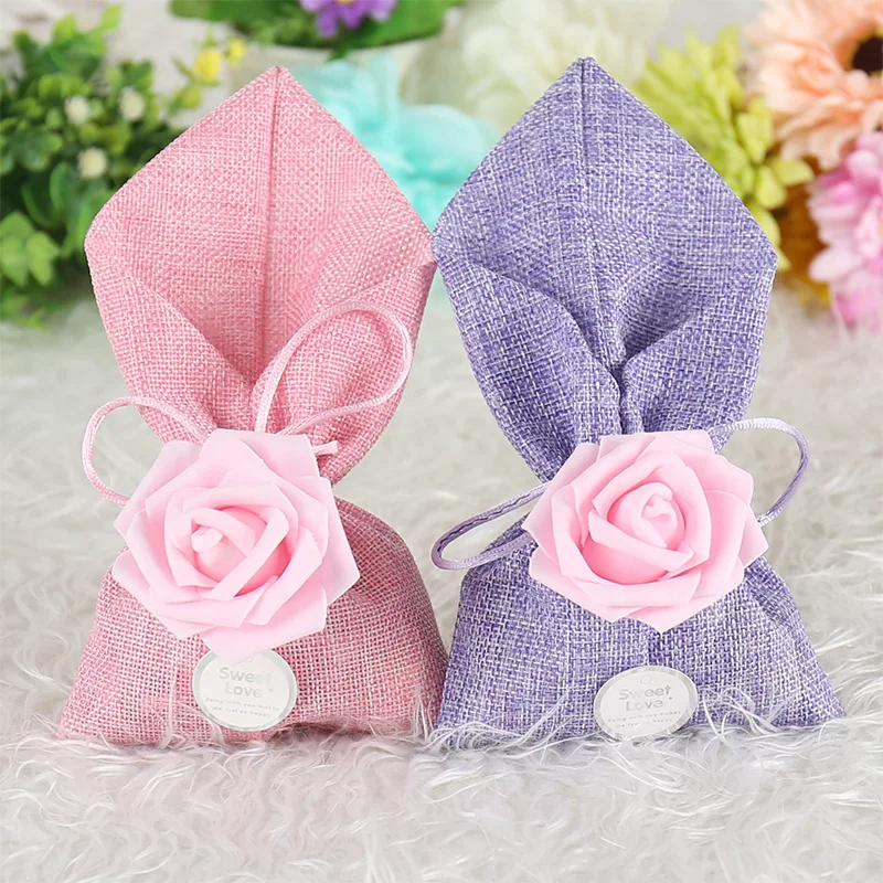 

50pcs Wedding Candy Box creative Linen bag mariage Christening Birthday chocolate box Gift Bags & Wrapping Supplies