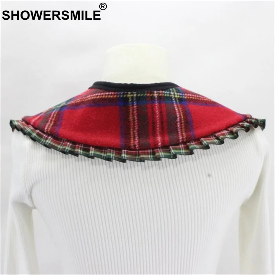 SHOWERSMILE женский Поддельный Воротник Красный клетчатый шерстяной съемный воротник