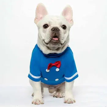 

Pet cats dogs pets spring and summer college style refueling blue bow sweater blue cat pug French bulldog small dog clothes