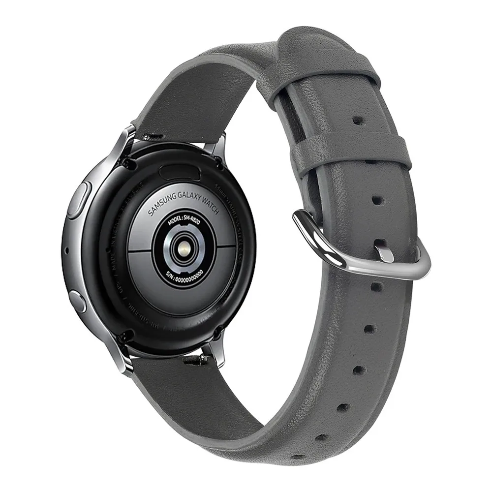 Серый 20 мм 22 мм кожаный ремешок для Galaxy Watch Active 2 40 мм 44 мм браслет для Amazfit Bip наручный ремешок для huawei Watch GT 2 46 мм - Цвет: Серый