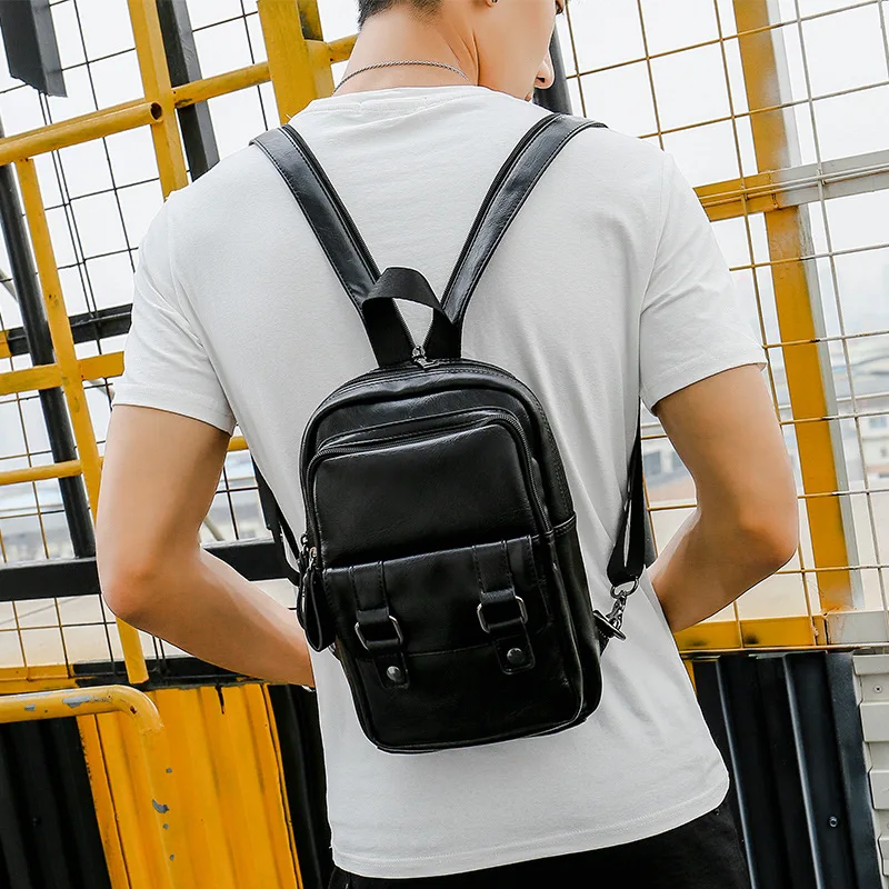 Mochila pequeña de cuero PU para Hombre, bolso de hombro viaje multifunción, informal, para deporte, color negro _ - AliExpress Mobile