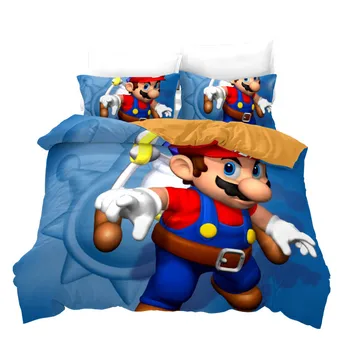 

Gift Bedding Sets Super Mario Cartoon Quilt Cover 2/3 Piece Duvet Cover Kids Bedroom Decor Bedspread Mario Bro Bed Cover Sets