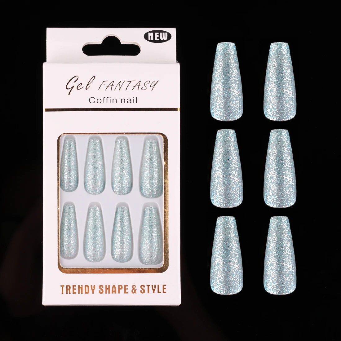 24pcs Box Glitter Fake Fingernail Long Mint Green Ballet Coffin False Nail For Girls Full Cover Press On Nails Acrlic Nail Kit False Nails Aliexpress