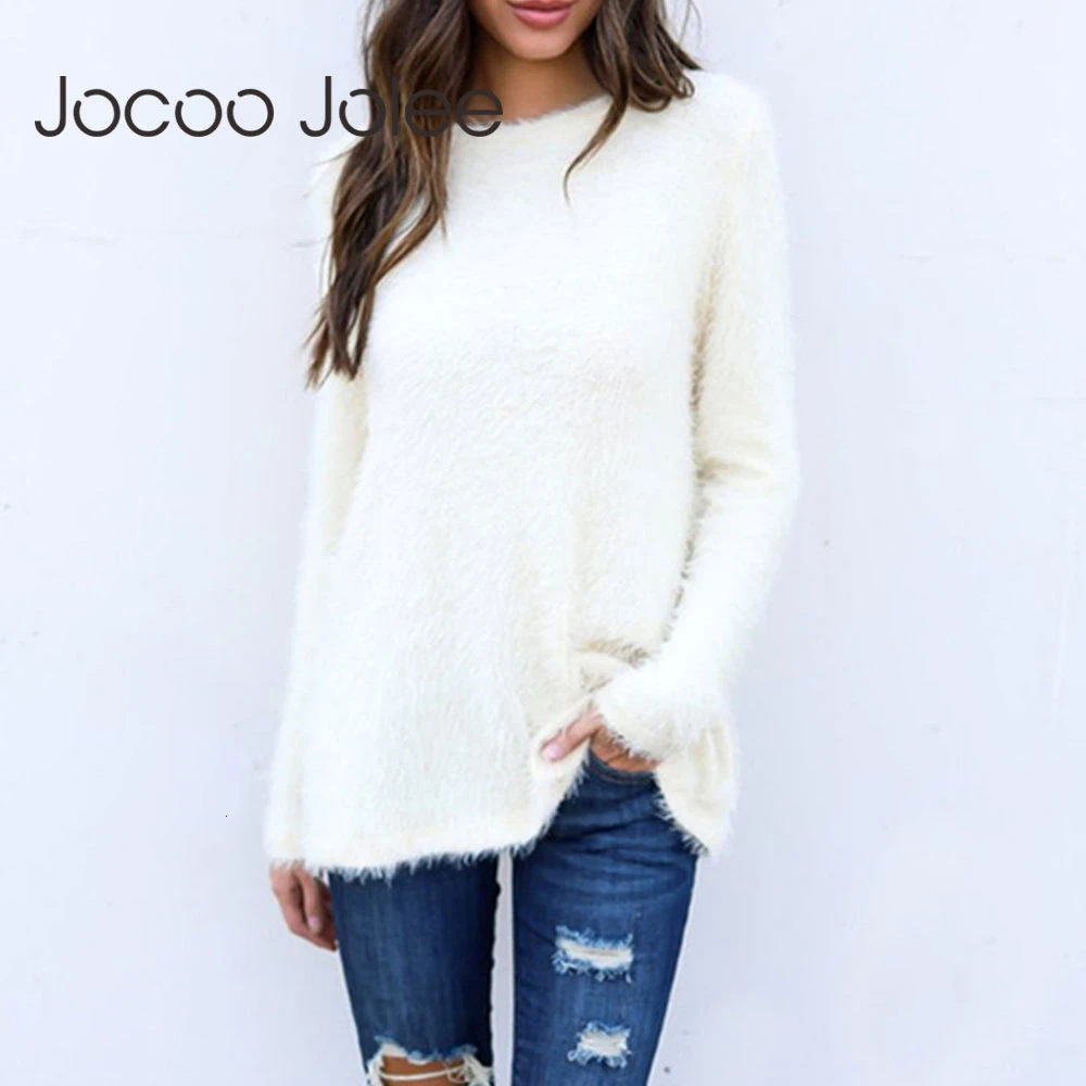 

Jocoo Jolee Autumn Winter Knitted Sweater Women Pullover O Neck Loose Plus Size Warm Sweater Female Plush Sweaters Casual Tops