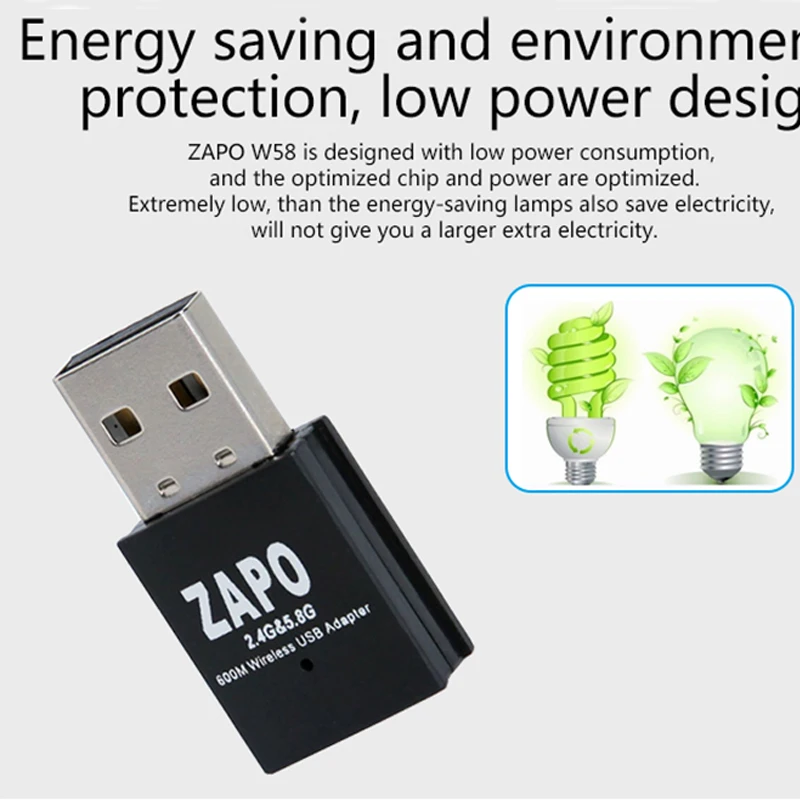 Zapo W58 мини 5 ГГц Wifi Usb 600 Мбит/с Lan адаптер двухдиапазонный беспроводной 802.11Ac сетевая карта встроенная антенна для Windows Linux