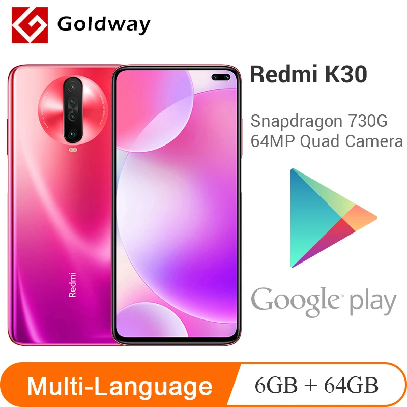 Многоязычный мобильный телефон Xiaomi Redmi K30 6 ГБ ОЗУ 64 Гб ПЗУ Snapdragon 730G 120 Гц