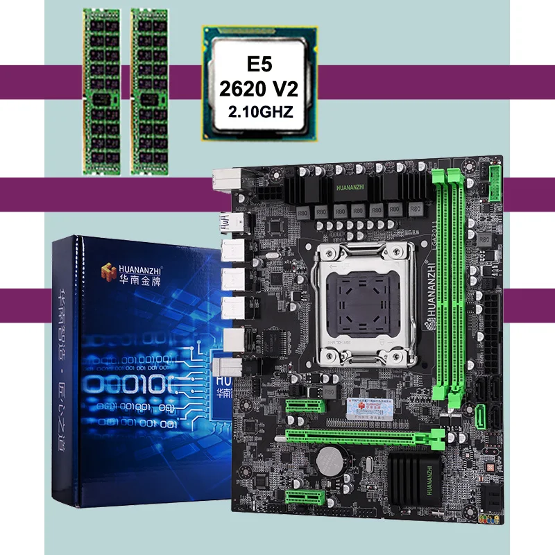 Best Price Discount Brand motherboard combo HUANANZHI M-ATX X79 LGA2011 motherboard with CPU Intel Xeon E5 2620 V2 SR1AN RAM 8G REG ECC