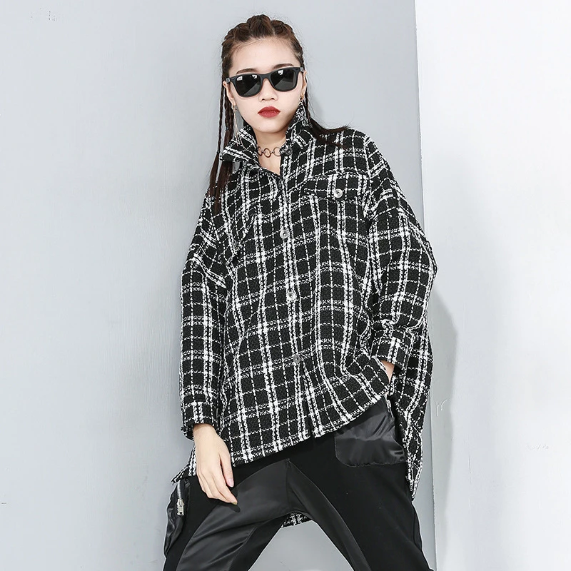 

XUXI 2020 Spring Fashion Korean Black Women's Square Divided By Large Shirt, New Shirt, Sleeve, Long Loose Tight Shirt FZ0770