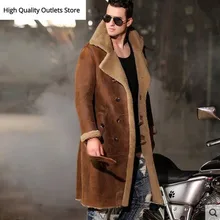 Мужская зимняя теплая верхняя одежда, мужские супер длинные парки из овчины, мужские пальто из натуральной кожи 9967