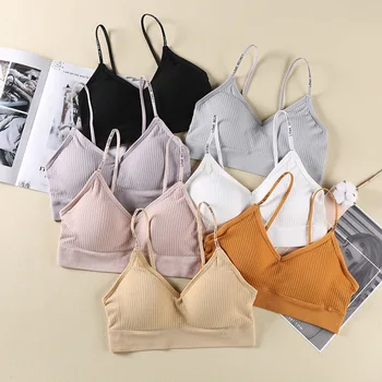 

New Spring and Summer Seamless Bra Ribbed V-neck Letter Base Girl Ladies Simple Sling Tube Top Soutien Gorge Bandeau 2020