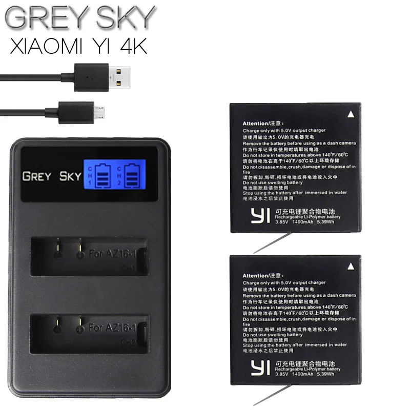 charger and battery 1400 мАч аккумулятор для Xiaomi Yi II Xiami yi 4k батареи+ светодиодный USB 3 слота зарядное устройство для Xiaoyi Yi Lite экшн-камеры - Цвет: charger and battery