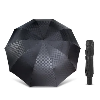 

144cm Double Layer Large Umbrella Rain Women Dark Grid Travel Business Umbrella 3Folding Windproof Big For Men Women Umbrellas
