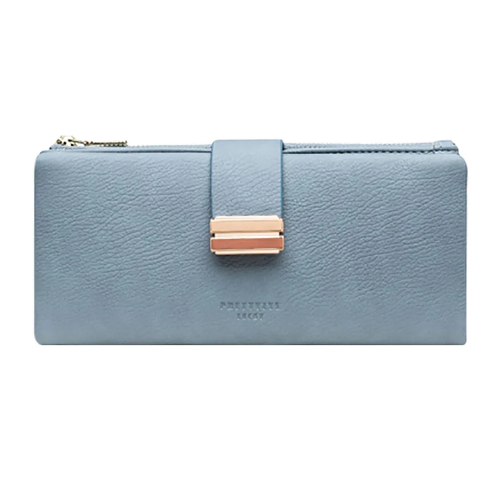Женский кошелек, длинный, Повседневный, контрастный, с металлической пряжкой, на молнии, многофункциональный, клатч, кошелек для монет, Женская сумочка, сумка для денег, cartera mujer - Цвет: Blue