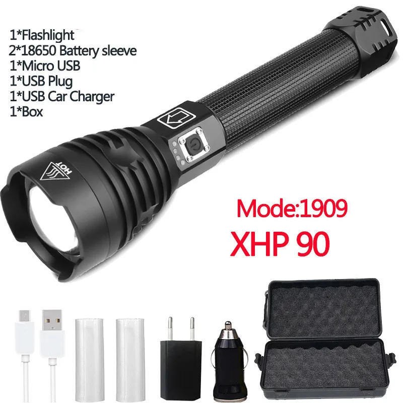 Самый мощный светодиодный светильник Xlamp XHP90 Z901909, мощность 26650 или 18650 батареи против xhp70.2, тактический светильник фонарь - Испускаемый цвет: Package C