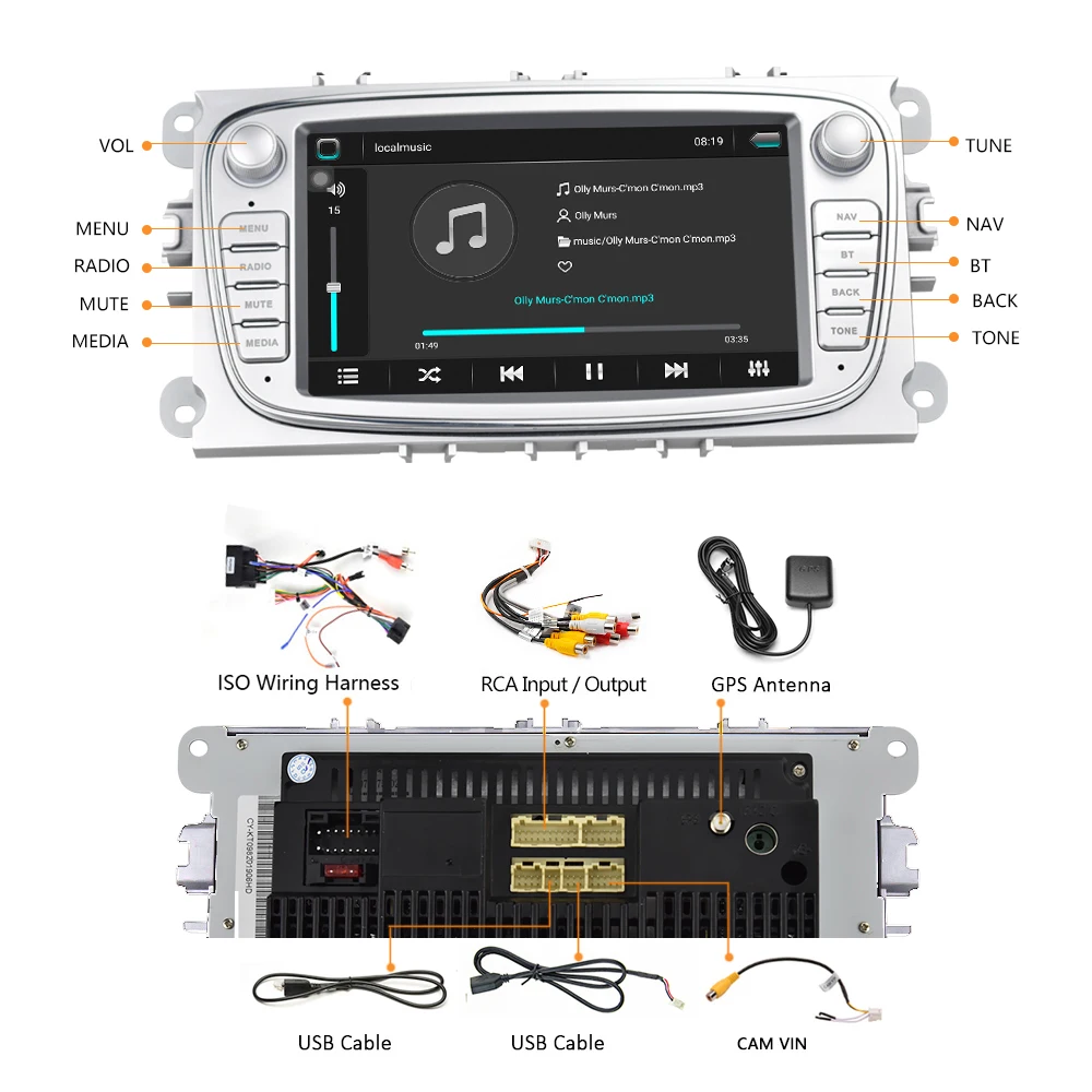 Podofo 2din Android 8.1 Auto Multimedia-player 7 ''Autoradio Auto Radio GPS Mirrorlink Für Ford Foc