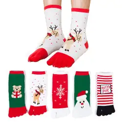 5 пар рождественских носков унисекс с принтом носок с пальцами хлопчатобумажные забавные носки рождественские носки с Санта-Клаусом и