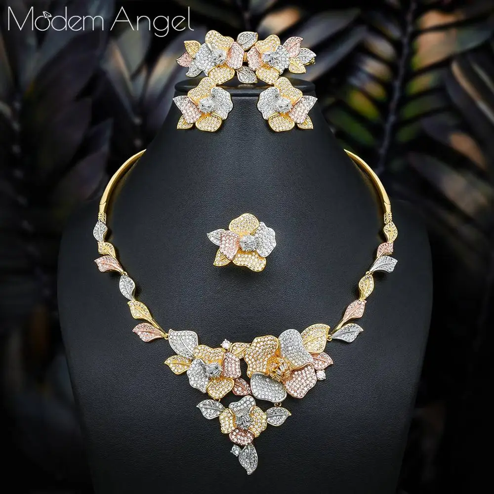 ModemAngel трендовые Роскошные 4 шт. цветок нигерийский массивные Ювелирные наборы