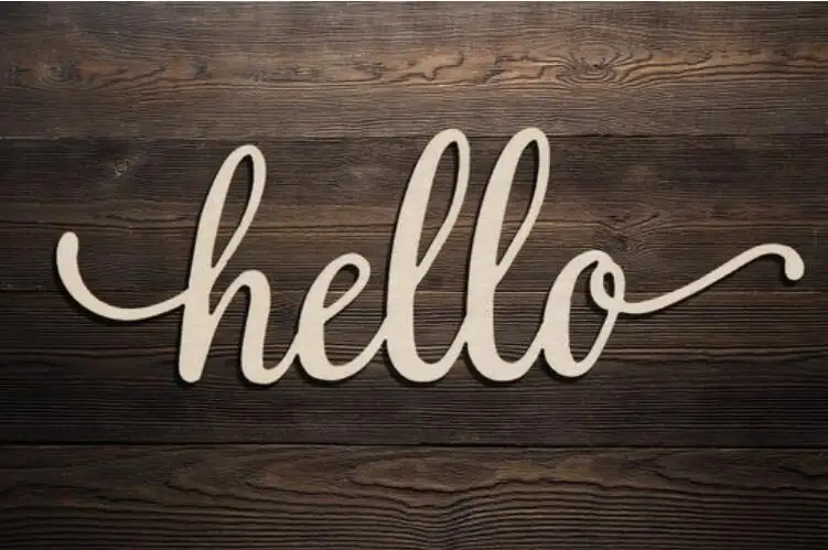Hello Script деревянный знак Hello Знак Лазерная резка древесины знак деревянные поделки украшение свадебный Декор курсивный приветствие знак