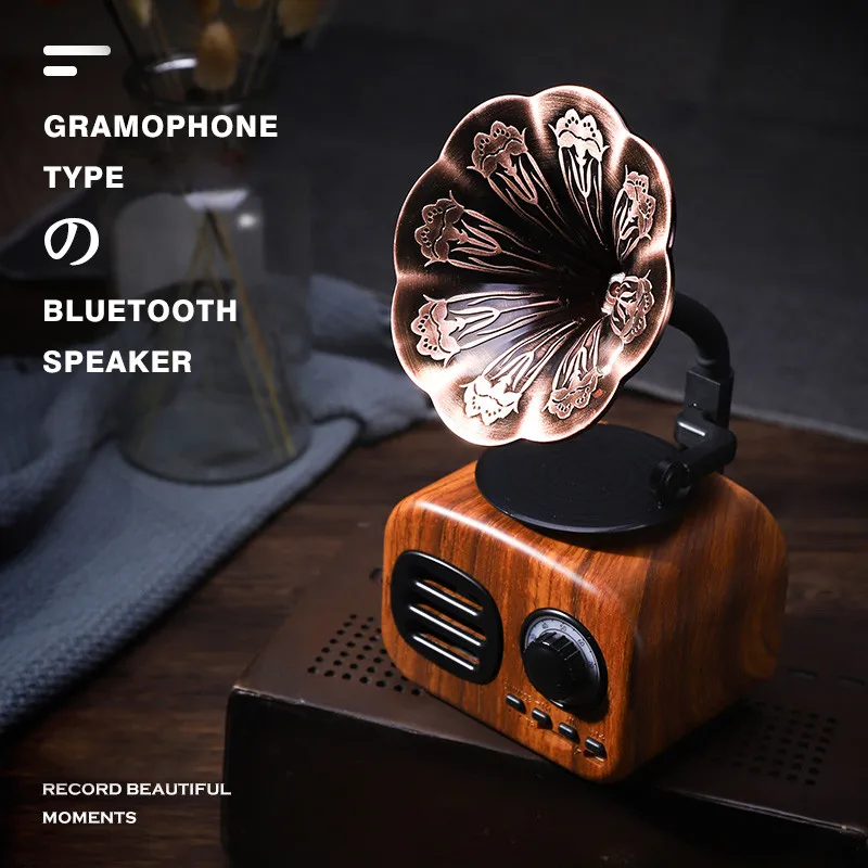 Ретро altavoz радио bluetooth портативный динамик Портативный мини беспроводной граммофон динамик Поддержка TF карты D8