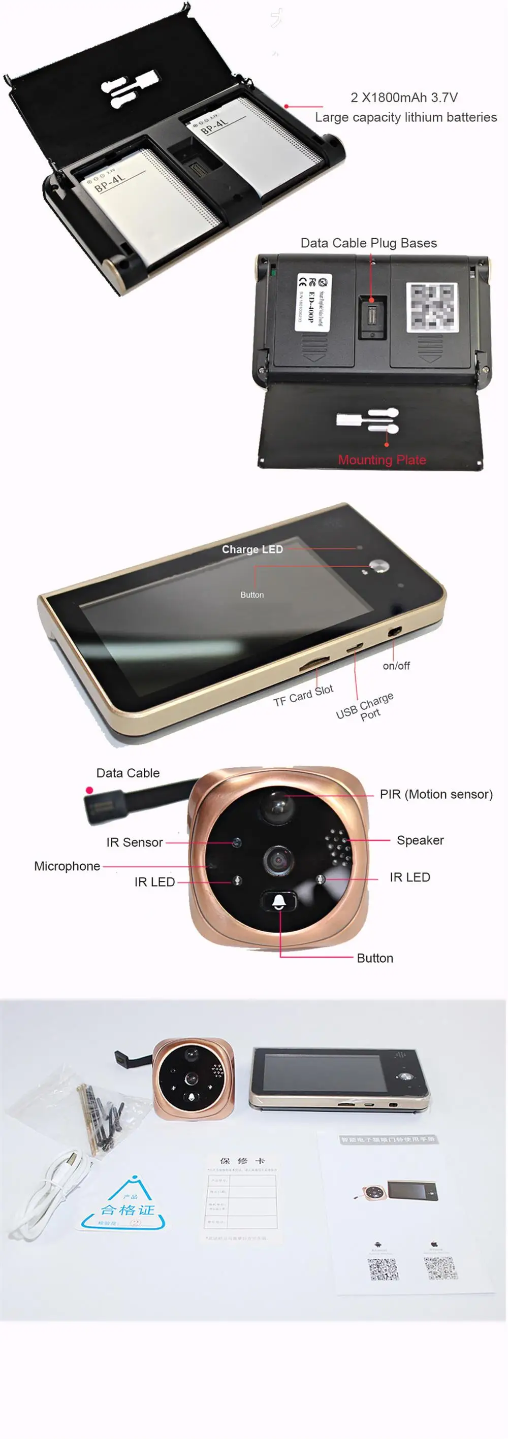Глазок камеры Wifi 4,3 ''смарт-видео, дверной звонок HD720P ночного видения дверной звонок видео глаз приложение управление для IOS Andriod