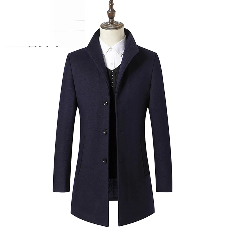 Woolen coat men's thickened mid long slim windbreaker Korean men's autumn and winter coat Woolen coat men's thickened mid long slim windbreaker Korean men's autumn and winter coat