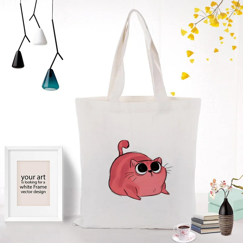 Холст сумка для покупок текст DIY ежедневное использование кошка пользовательский принт Логотип эко многоразовая утилизация - Цвет: CATX075