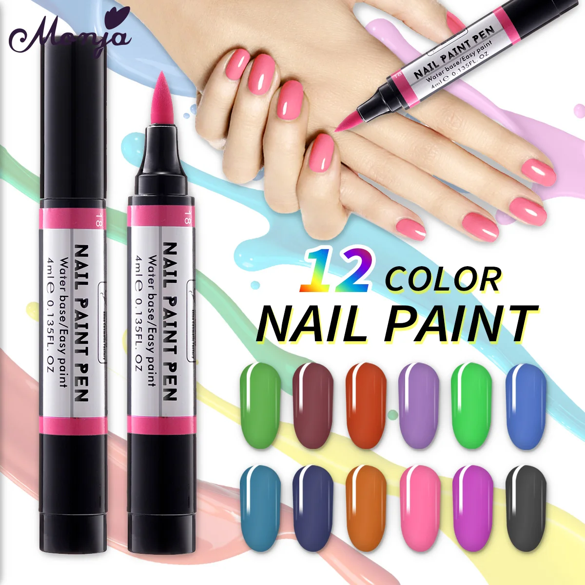 Dessin Ongle Facile à Faire Soi même Monja – stylo de peinture à ongles à base d'eau, 12 couleurs, modèle de dessin  facile à faire soi même, vernis Gel, outils de manucure | AliExpress