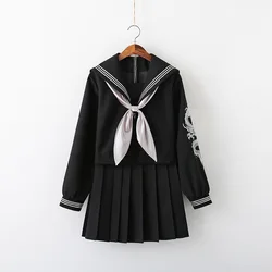 Uniforme escolar japonês jk de manga curta e longa, uniforme preto, para meninas, de marinheiro, saia plissada