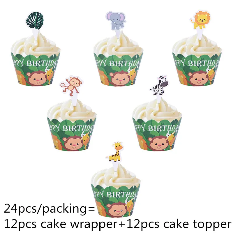 Дикие джунгли вечерние украшения милый мультфильм Животные упаковка для торта лиса кекс For для беби Шауэр детский для именинного пирога Декор - Цвет: A01