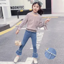 Штаны для девочек г., весенне-осенние новые стильные ковбойские брюки ковбо в западном стиле, детская одежда в Корейском стиле для девочек