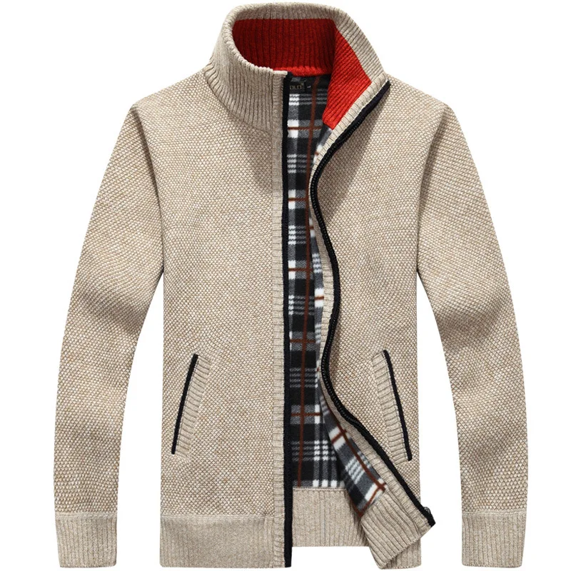 Fleece Sweater Outerwear Cashmere-Striped-Liner Mens Coat Zipper Winter New Autumn