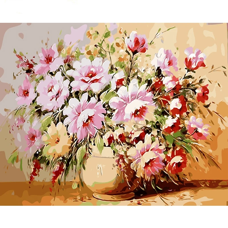 

GATYZTORY Zero Basis Adults Children HandPainted Oil Painting Flowers DIY Painting By Numbers Home Decor Gift