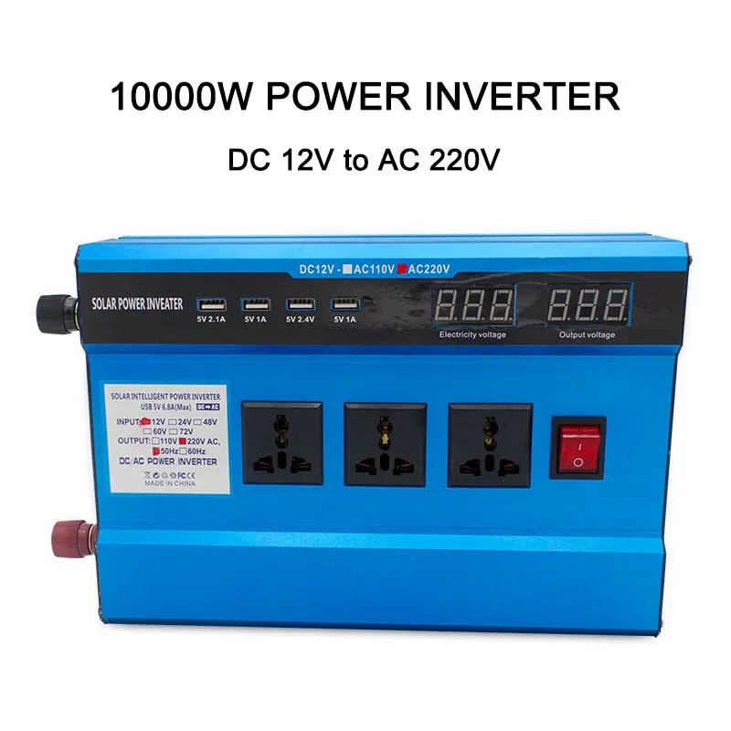 

Dual screen 10000Watt DC 12V/24V To AC 220V-240V Solar Power Inverter Charger Voltage Converter Transformer 4USB