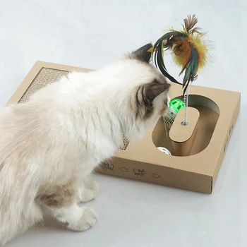 

New Cat Interactive Toys Multi-functional Cat Turntable Scratching Board Corrugated Paper Bell Ball Funny Cat Stick Pet Bauble