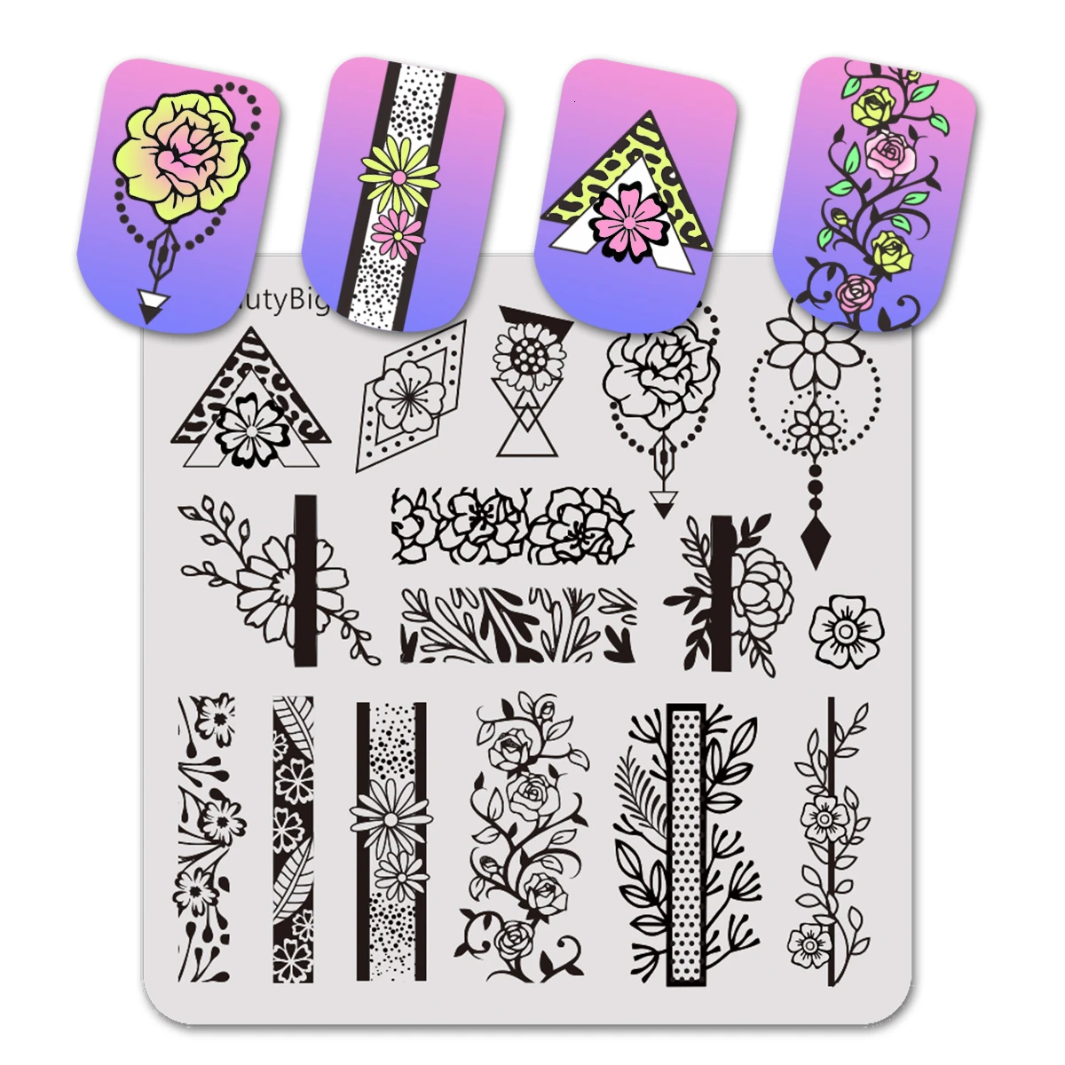 BeautyBigBang штамповочные пластины для дизайна ногтей, геометрические полосатые линии, изображение 6 см, шаблон из нержавеющей стали, форма для штамповки ногтей 037 - Цвет: 35