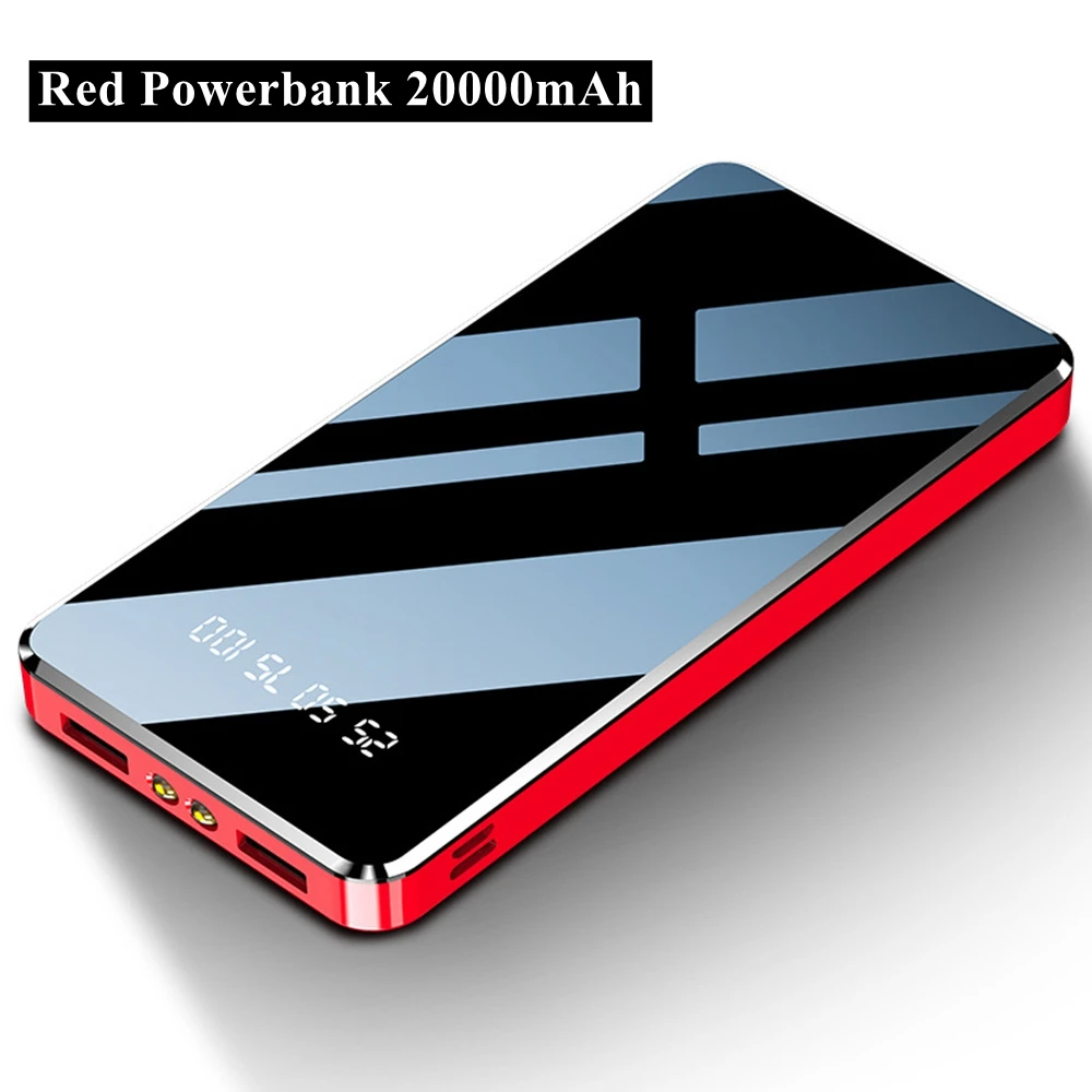 Red 20000mah KISSCASE 10000 мАч 20000 мАч светодиодный зеркальный внешний аккумулятор Diaplay Быстрая зарядка портативное USB зарядное устройство Внешний аккумулятор для Xiaomi PowerBank - Тип штекера: Red 20000mah