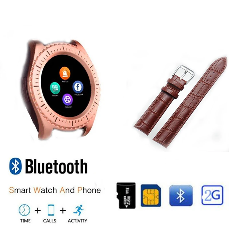 Золотой Смарт-часы Z3 мужские спортивные часы с Bluetooth женские кожаные умные часы с камерой Sim TF слот для карты Android телефон PK Y1 V8 - Цвет: Золотой