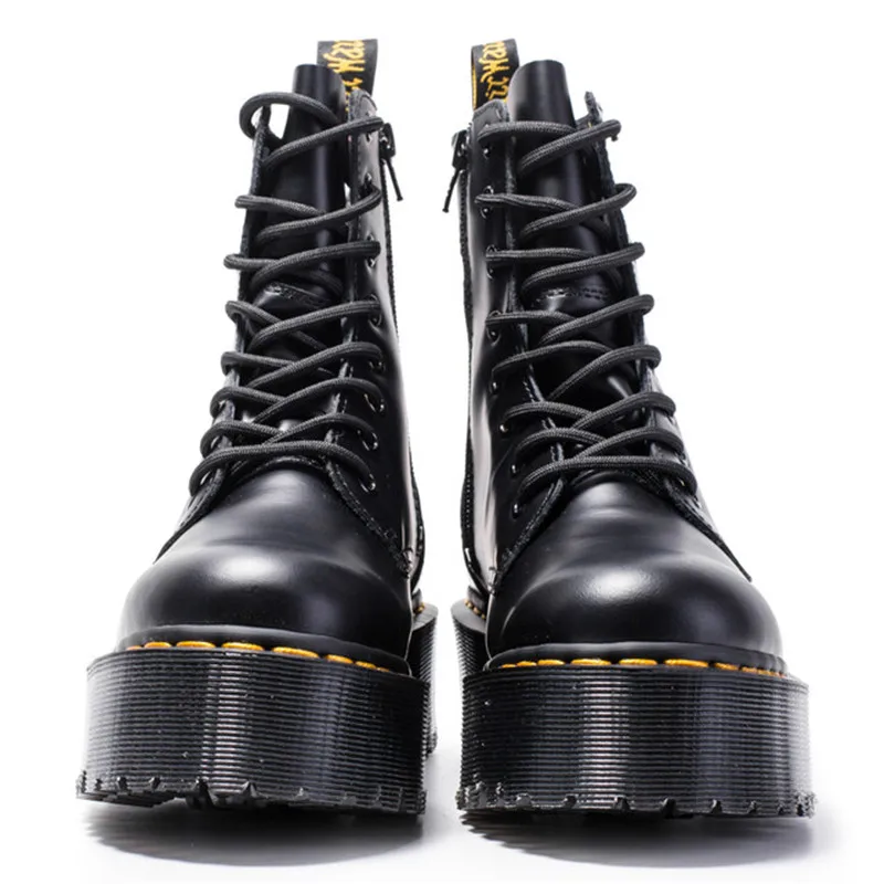 

Size 34-41 Flat Platform Boots Women Shoes Autumn Winter Fur Fashion Round Toe Lace-up Leather Boots Sexy Ladies Shoes