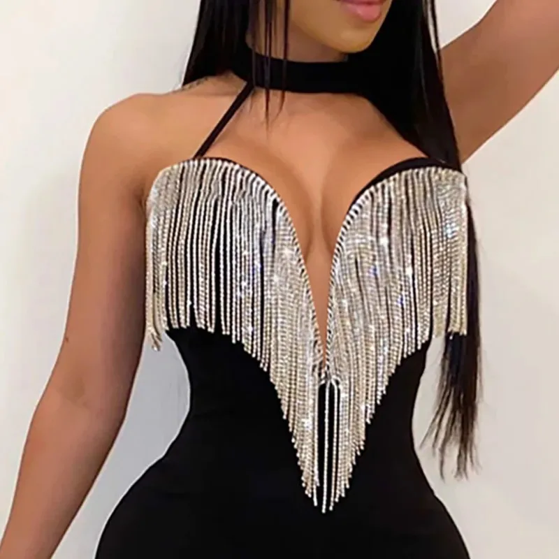 Сексуальный женский комбинезон с кисточками, Модный комбинезон без рукавов с открытой спиной, летний женский комбинезон, S-XL