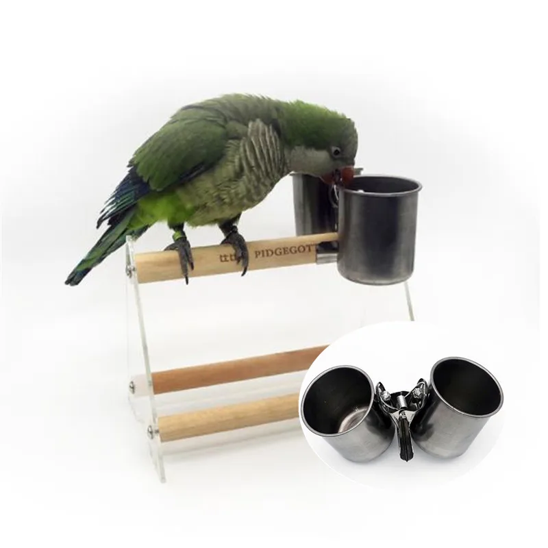 

Pet Birds Food Water Feeding Cups with Clip Stainless Steel Parrot Cage Stand Feeder Food Dispenser Single/Double Cups