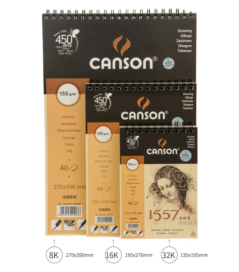 CANSON Professional 155 г/м2 для искусства раскрашивания эскиз книга 8 K/16 K/32 K 1557 эскизная бумага тетрадь школьная Живопись принадлежности для художественных эскизов