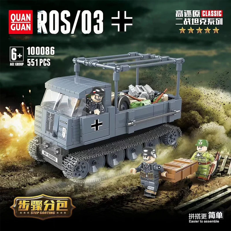 

WW2 Military German half Tracked vehicle ROS/03 Building Blocks WW2 Army Soldier Truck weapon accessory Bricks Toys For Children