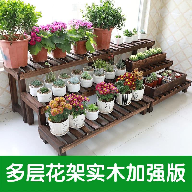 Flower Airs Solid Wood Multi-storey Ladder Household Landing Type Iron Art Indoor A Living Room Meaty Botany Flowerpot Shelves