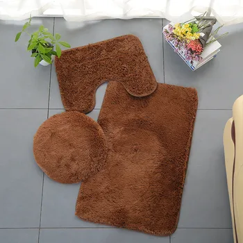 

Toilet Seat Cover 3pc Bathroom Set Rug Contour Mat Toilet Lid Cover Plain Solid Color Bathmat Bathroom Supplies#30