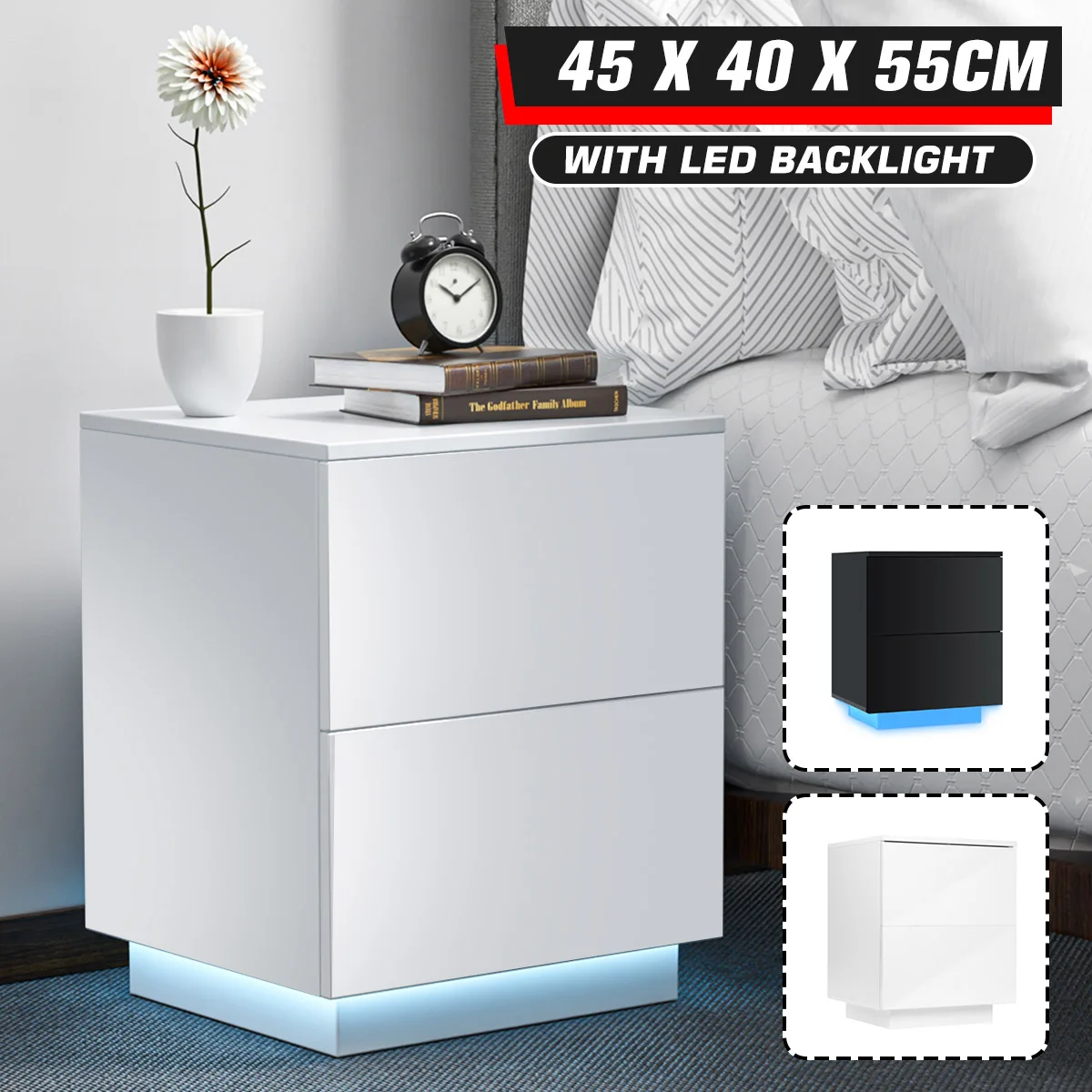 

LED Bedside Tables Furniture Modern Nightstand File Cabinet Storage Organizer Bedroom Furniture Bed Side Table 2 chest of drawer