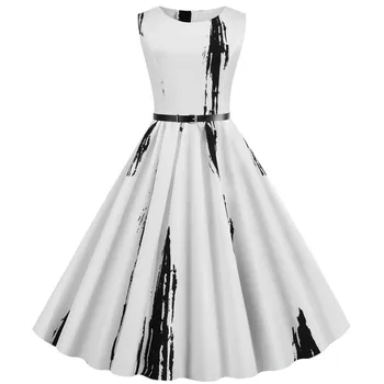 

2020 New Women Vintage Dress White Printed Summer Dresses Plus Size Robe Pin Up Retro 50s 60s Rockabilly Party Sundress Vestidos