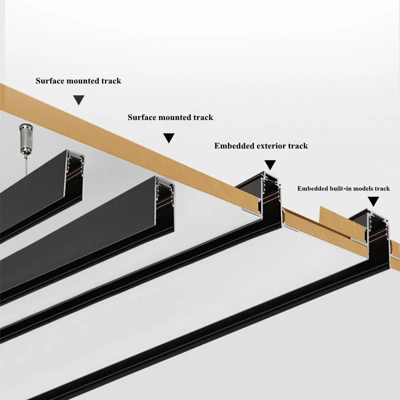 New 35 Model 48V 4 Wire Magnetic Track Embedded Surface ,Concealed ,Mount 3 Styles Flat Copper Power Supply On Both Sides