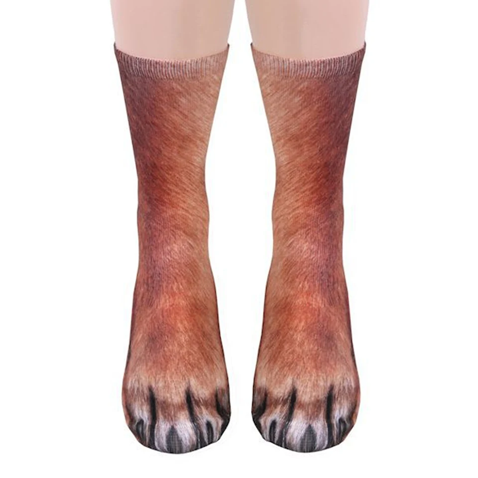 1 пара носков с объемным принтом животных длинные носки унисекс мягкие повседневные милые хлопковые носки собака, лошадь, Зебра, тигр, кошка, лапа - Цвет: 10