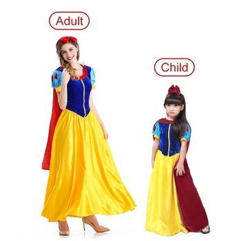 

Mom and Daughter Matching Clothes Christmas Party Cosplay Costume Snow White Princess Dresses Short Sleeve Prom Dress